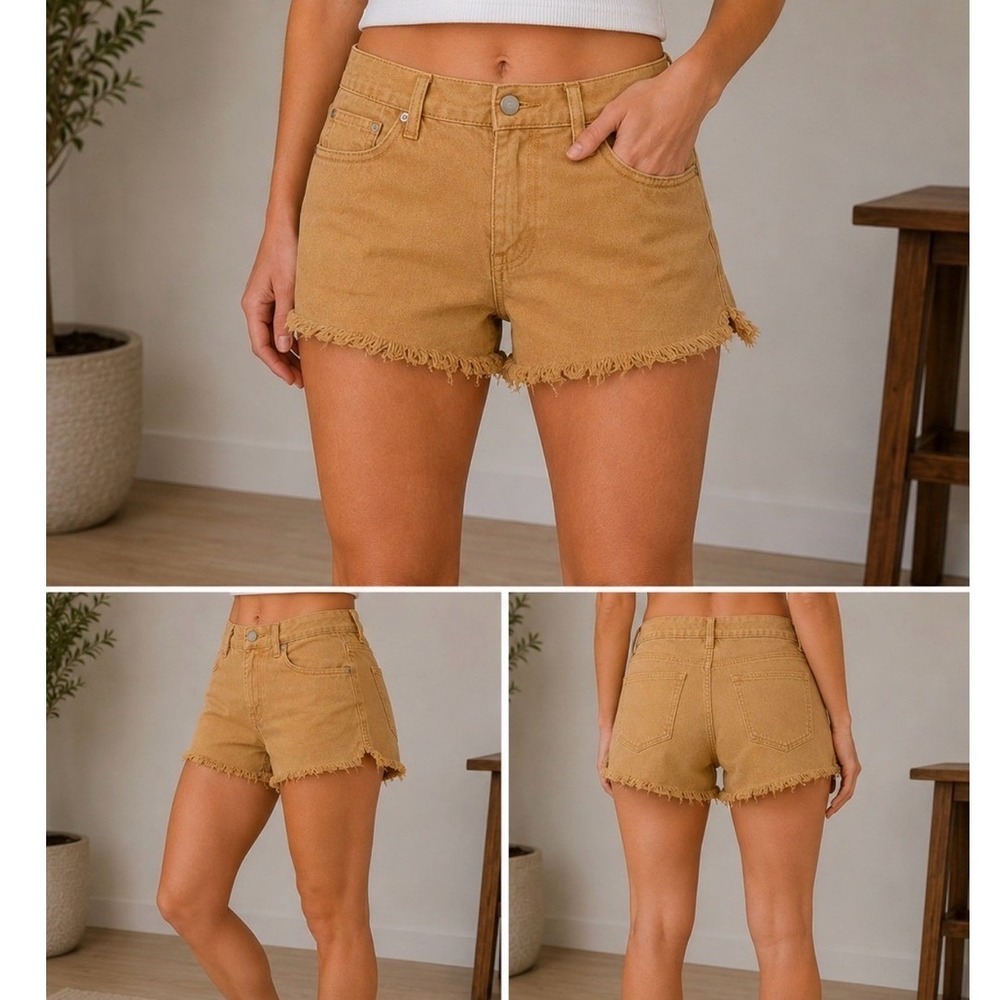 Billabong Drift Away Shorts Womens 30 Mustard Yellow NWT Frayed Denim Cut Offs